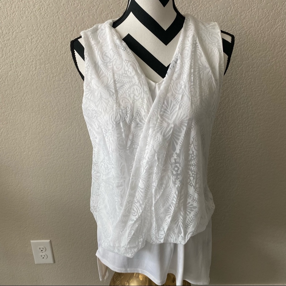 Alfani || double layered white surplice lace sleeveless blouse